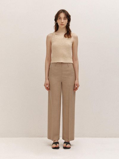 AVA MOLLI Classic Semi Wide Slacks (Beige)