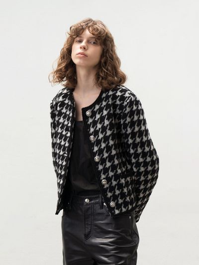 AVA MOLLI Collarless Tweed Jacket_Grey/Black