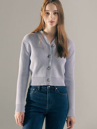 AVA MOLLI Cotton Blended V-neck Cardigan_Blue