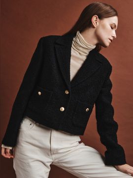 AVA MOLLI Fancy Tweed Cropped Jacket (Black)