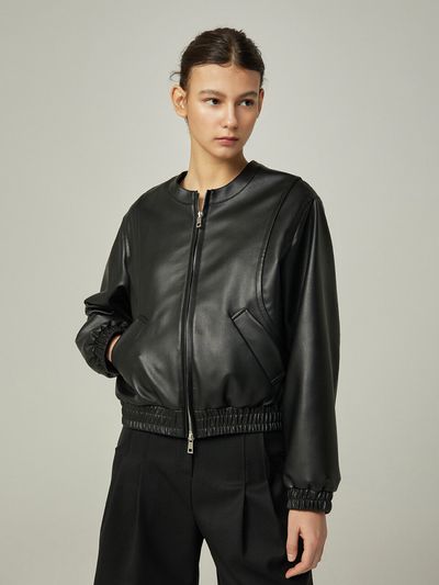 AVA MOLLI Faux Leather Blouson Jacket_Black