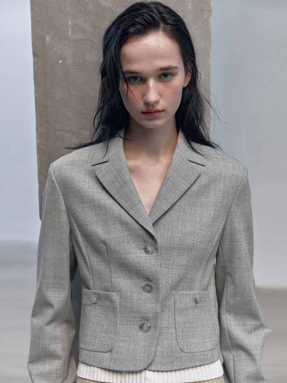 AVA MOLLI Fitted Three-Button Crop Jacket [Grey]