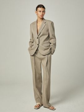 AVA MOLLI One Tuck Strap Wool Pant_Brown