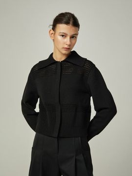AVA MOLLI Scotch Punching Knit Cardigan_Black
