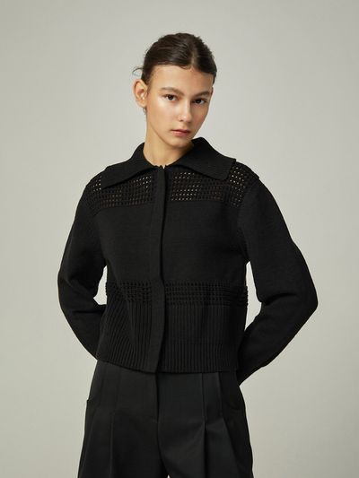 AVA MOLLI Scotch Punching Knit Cardigan_Black