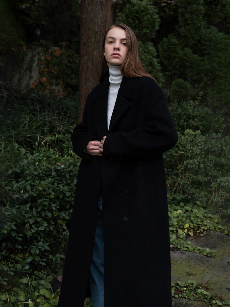 AVA MOLLI Semi A-line Double Coat (Black)