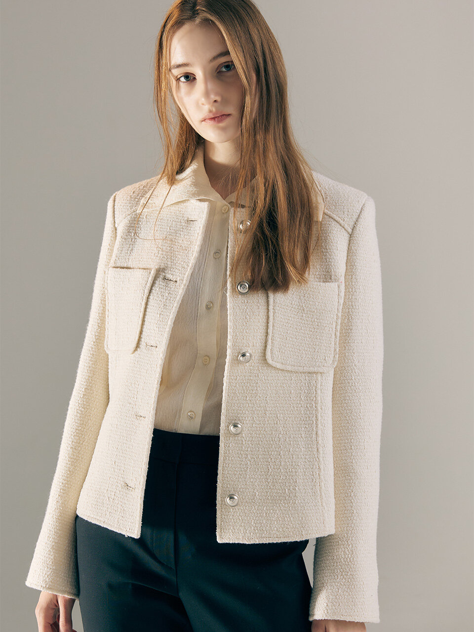 AVA MOLLI Slim-fit Single Tweed Jacket