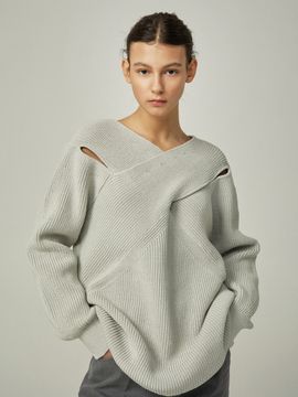 AVA MOLLI Slit Detail Loose Fit Pullover_Mint Grey