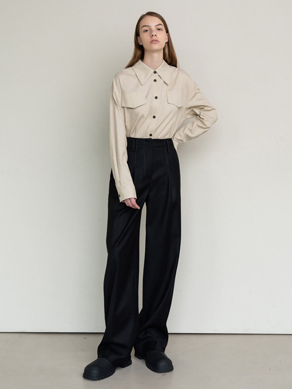 AVA MOLLI Stitch Wide Wool Pant (Black)