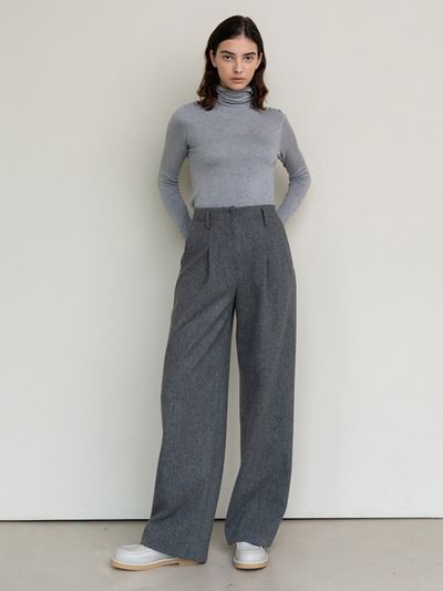 AVA MOLLI Stitch Wide Wool Pant (Grey)