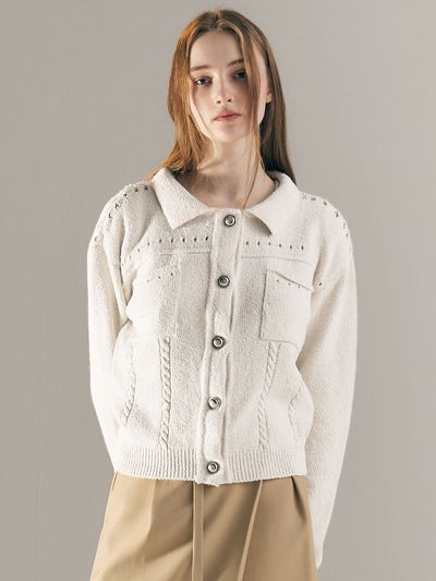AVA MOLLI Trucker Detail Knit Cardigan