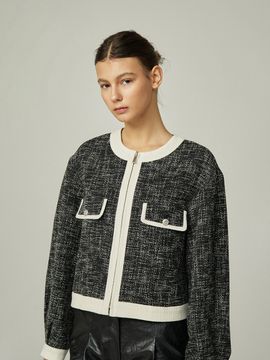AVA MOLLI Tweed Zip Blouson Jacket_Black