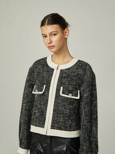 AVA MOLLI Tweed Zip Blouson Jacket_Black