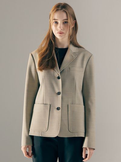 AVA MOLLI Twill Three Button Single Jacket_Yellow Grey