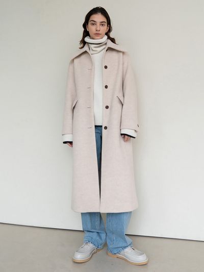 AVA MOLLI Wide Collar Single Breasted Coat (Light Beige)