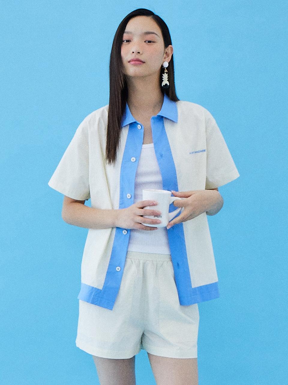 AVAM HOME Cotton Embroidered Semi-Overfit Pajama Set [Blue]