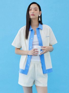 AVAM HOME Cotton Embroidered Semi-Overfit Pajama Set [Blue]