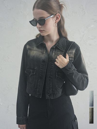 AVANDRESS 3Pocket Brush Cropped Denim Jacket