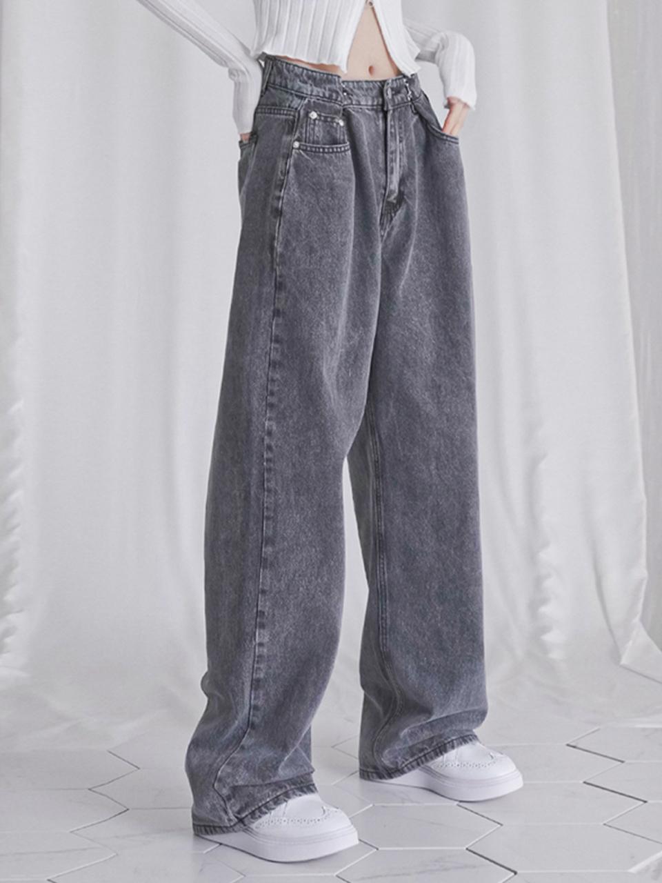 AVANDRESS Buckle Wide Premium Cotton Denim [Grey]