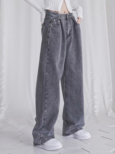 AVANDRESS Buckle Wide Premium Cotton Denim [Grey]