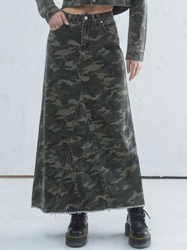 AVANDRESS Camouflage Long Denim Maxi Skirt [CAMO]