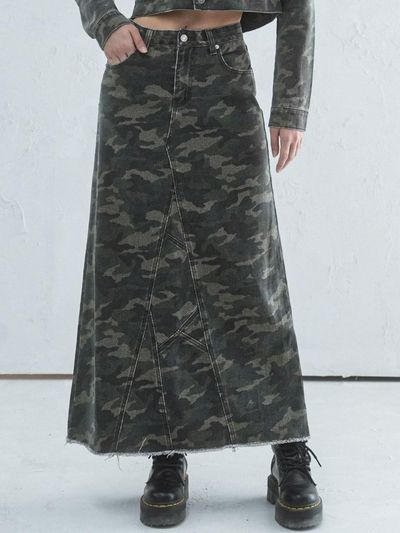AVANDRESS Camouflage Long Denim Maxi Skirt [CAMO]