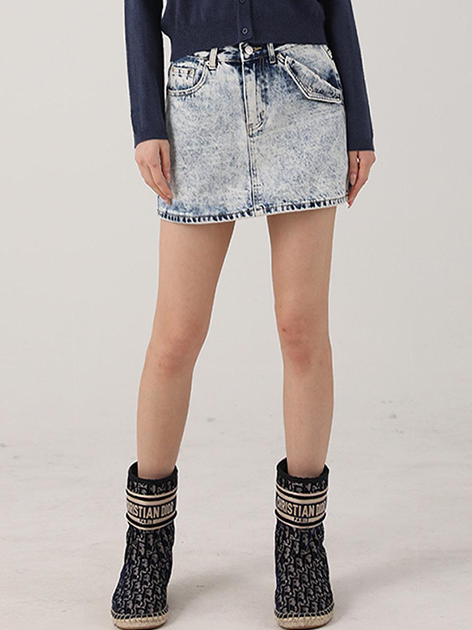 AVANDRESS Cotton A-line Denim Mini Skirt [BLUE]
