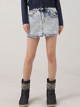 AVANDRESS Cotton A-line Denim Mini Skirt [BLUE]