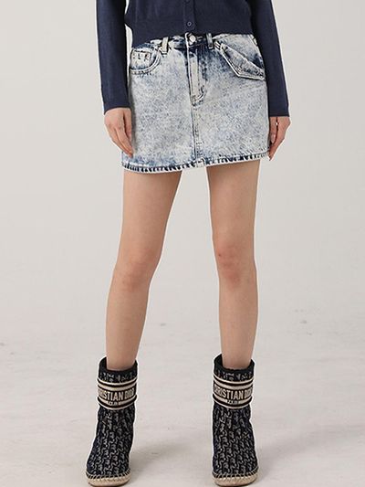 AVANDRESS Cotton A-line Denim Mini Skirt [BLUE]