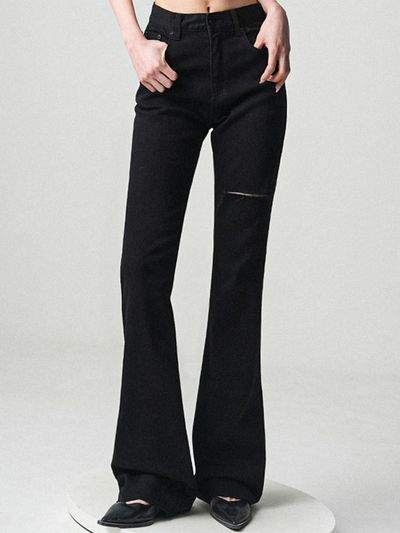 AVANDRESS Cutting Bootscut Denim Pants [Black]