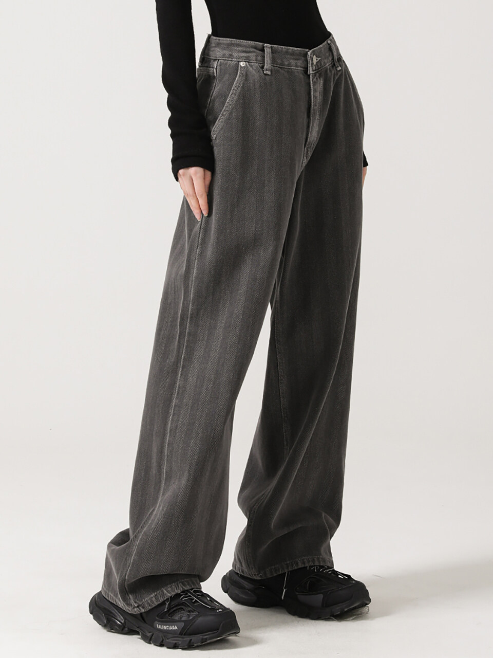 AVANDRESS Herringbone Wide Pants_Charcoal