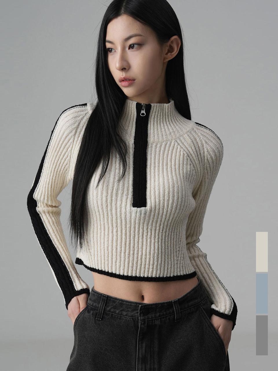 AVANDRESS High-neck Half Zip-up Crop Sweater