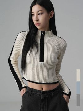 AVANDRESS High-neck Half Zip-up Crop Sweater