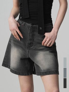 AVANDRESS High Waisted Cotton Stitch Denim Shorts [Beige/Blue/Light Blue]