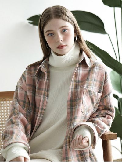 AVANDRESS Oversized Check Polyester-Wool Shirt [RED]