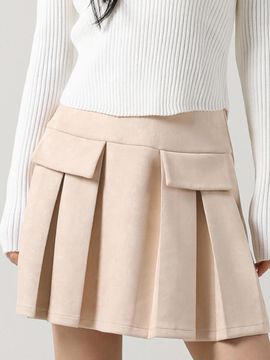 AVANDRESS Pocket Suede Pleated Mini Skirt [Pink Beige]