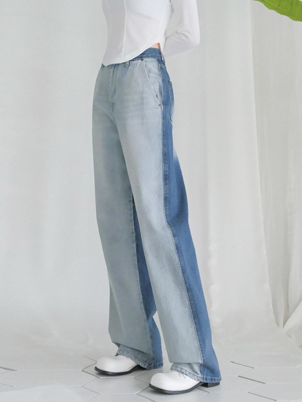 AVANDRESS Reverse Wide High Rise Cotton Denim Pants