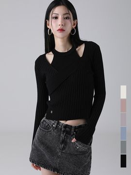 AVANDRESS Ribbed Cross V-neck Wrap Knit Set