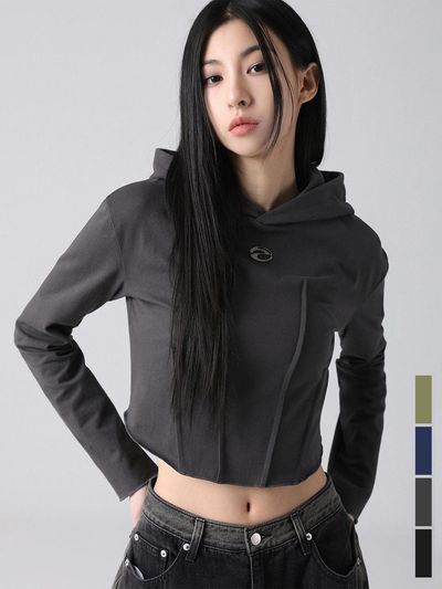 AVANDRESS Semi-Loose Cropped Back Snap Hoodie