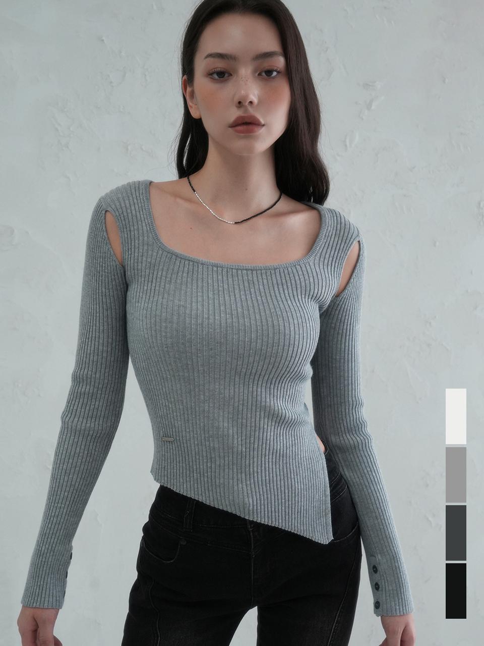AVANDRESS Shoulder-hole Square Neck Slim Fit Knitwear