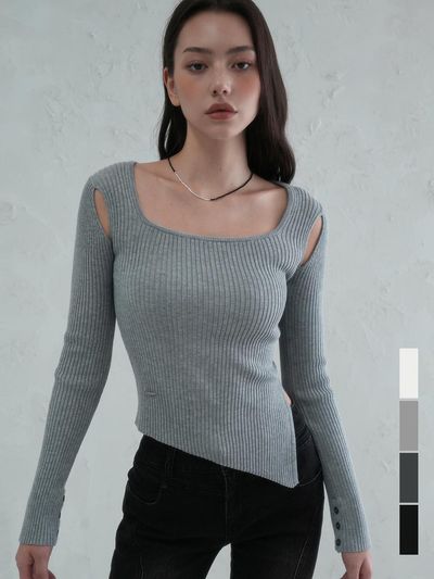 AVANDRESS Shoulder-hole Square Neck Slim Fit Knitwear