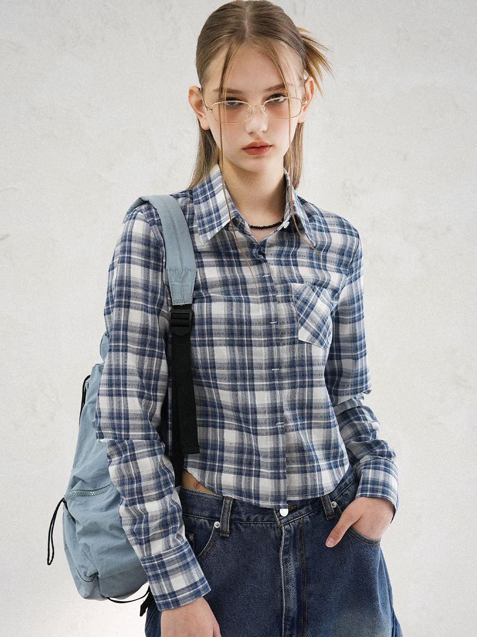 AVANDRESS Slender Check Cotton Blend Shirt - 3COL