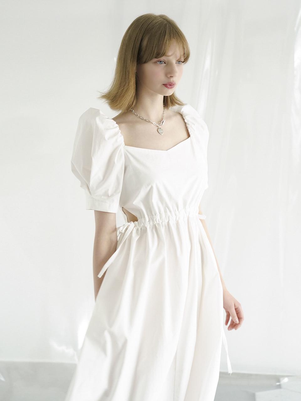 AVANDRESS Square Neck Slim Long Cotton Dress [Beige]