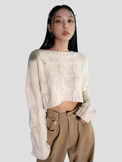 AVANDRESS Twisted Cropped Acrylic Sweater
