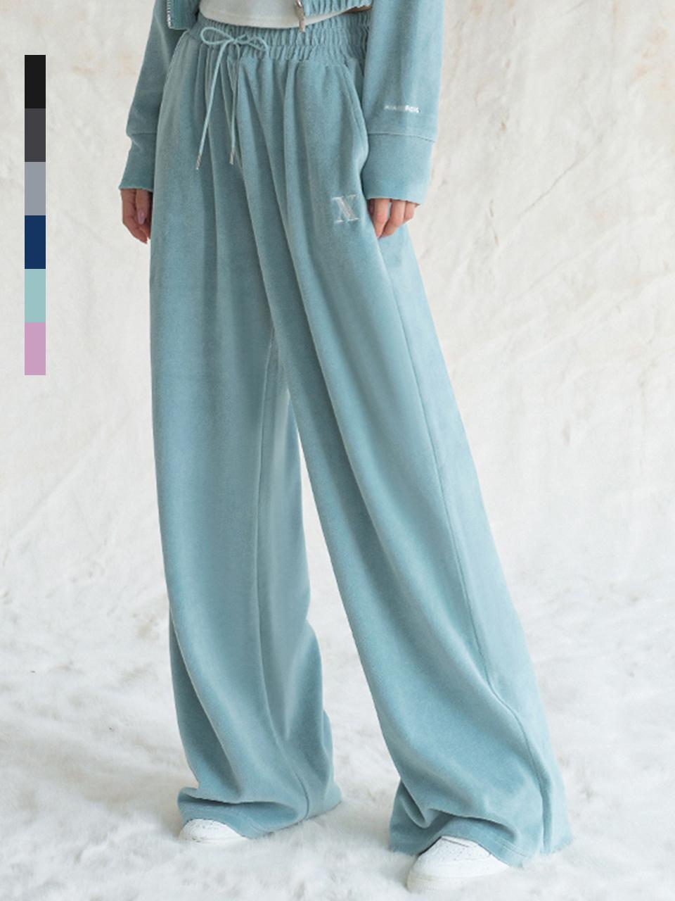 AVANDRESS Velour Wide Leg Elastic Waist Pants