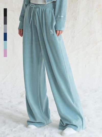 AVANDRESS Velour Wide Leg Elastic Waist Pants