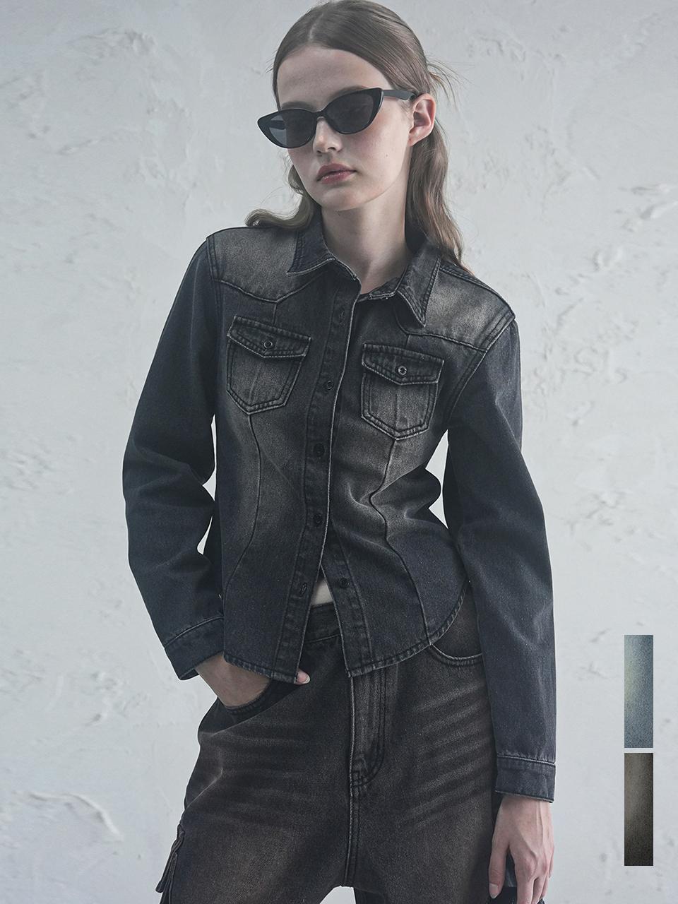 AVANDRESS Western Brush Point High-Density Denim Shirt [Blue/Black]