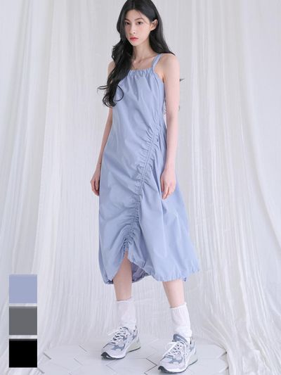 AVANDRESS Wrinkle Sleeveless Shirring Maxi Dress [3COL]
