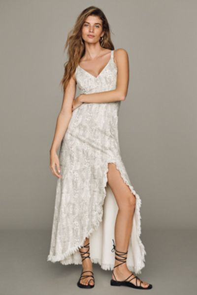 Avec Les Filles Asymmetrical Cutaway Denim Maxi Dress