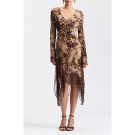 Avec Les Filles Avec Les Filles Asymmetrical Lace Trim Burnout Midi Dress
